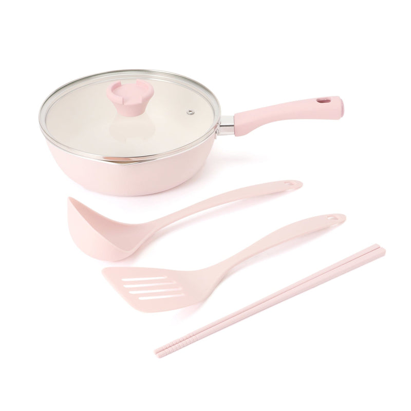 Frying pan & Tools Easy Cooking 5 Piece Set Pink