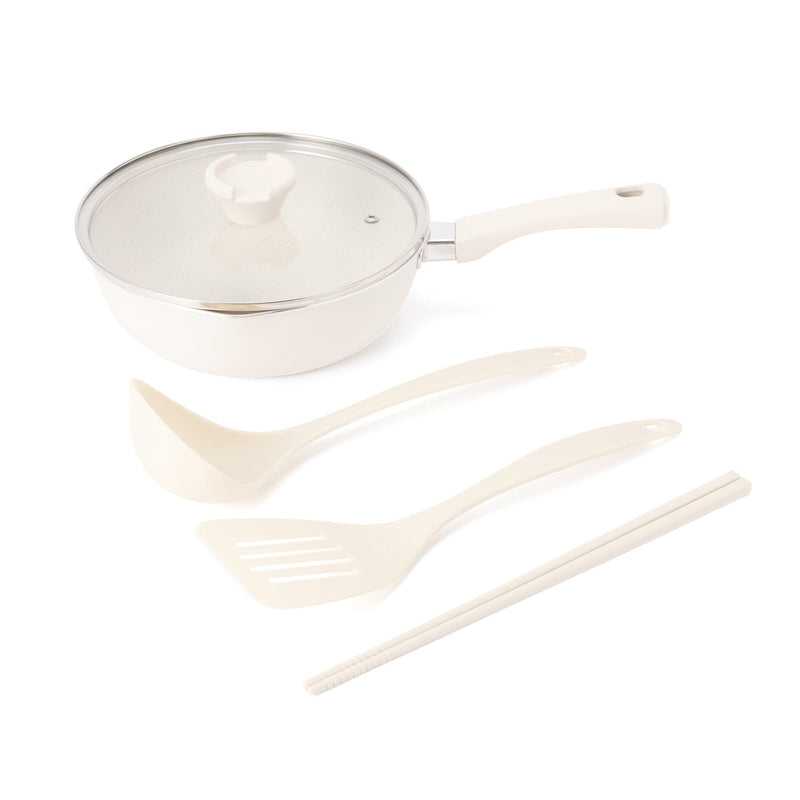 Frying pan & tools easy cooking 5 piece set Ivory