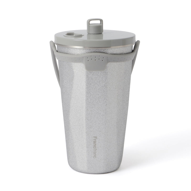 Stainless Steel Tumbler With Straw 500Ml Glitter Silver