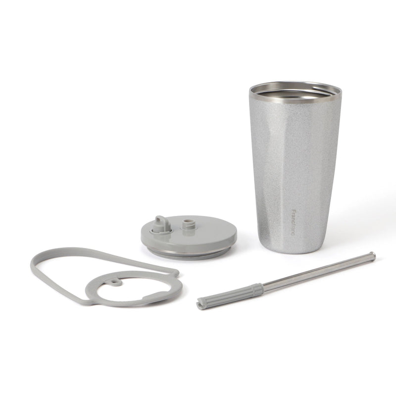 Stainless Steel Tumbler With Straw 500Ml Glitter Silver