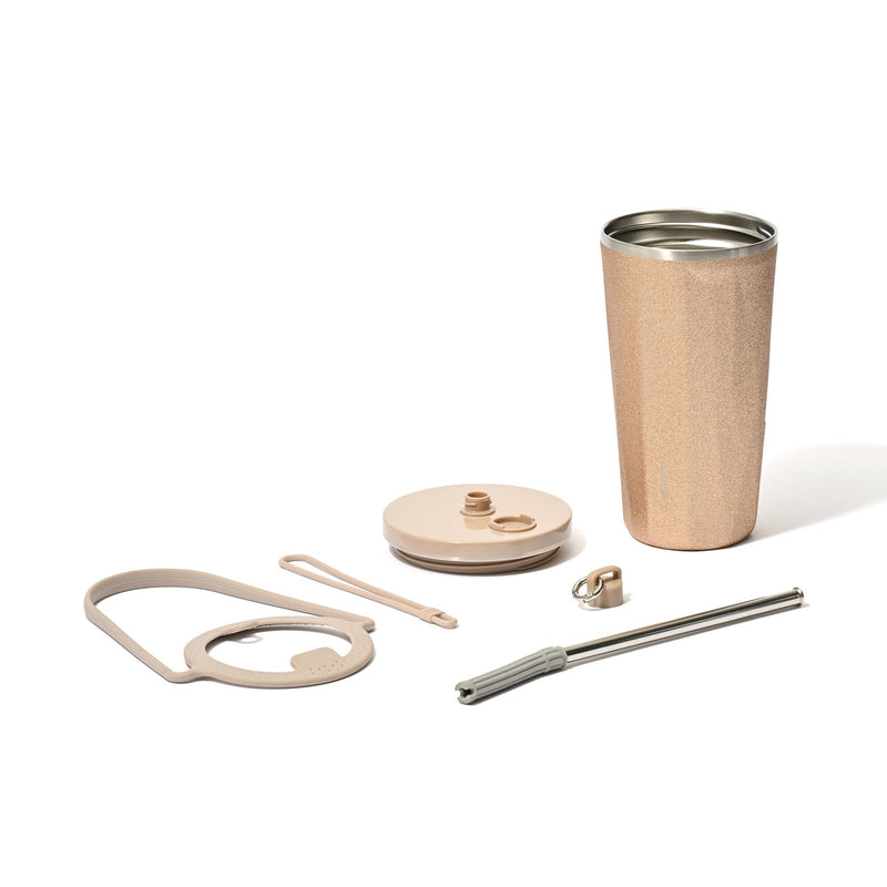 Stainless Steel Tumbler With Straw Glitter Gold