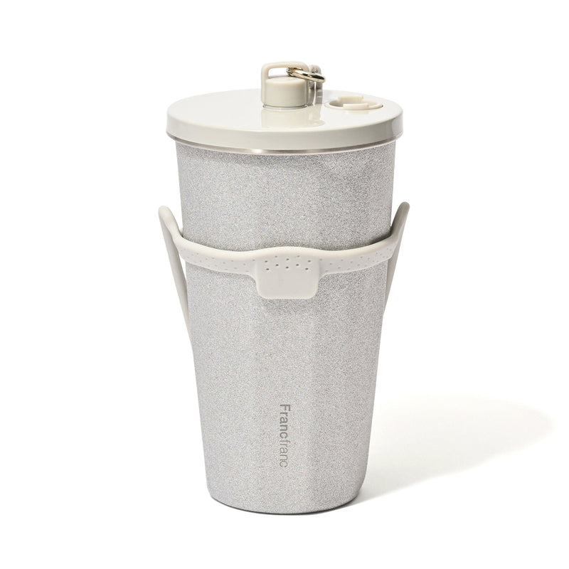 Stainless Steel Tumbler With Straw Glitter Silver