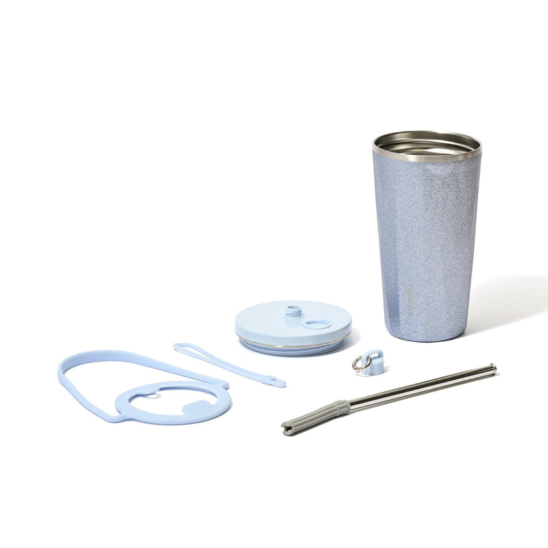 Stainless Steel Tumbler With Straw Glitter Blue
