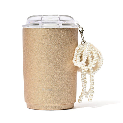 Stainless Steel Tumbler With Charm Glitter Gold