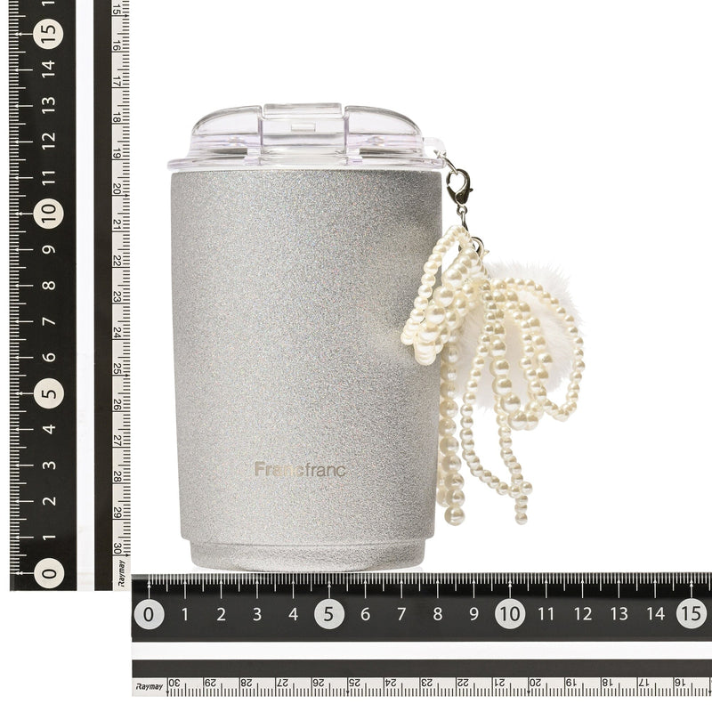Stainless Steel Tumbler With Charm Glitter Silver