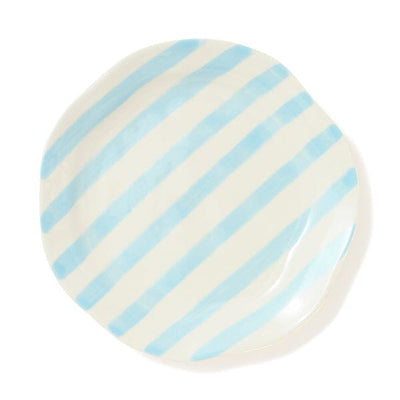 Hand Painted Plate Stripe L Light Blue