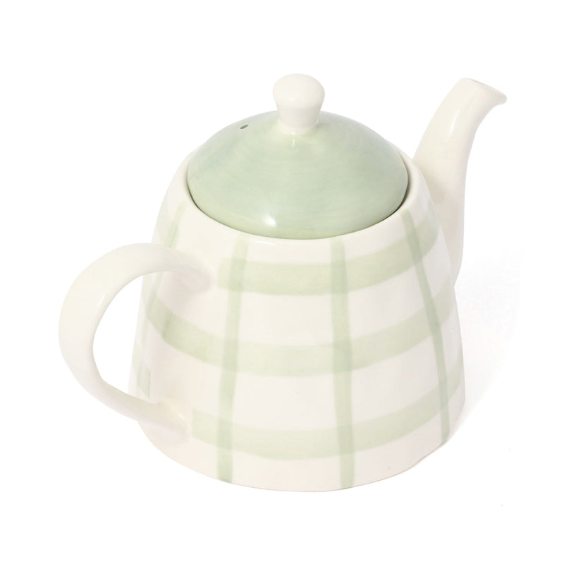 Hand Paint Teapot Check Green