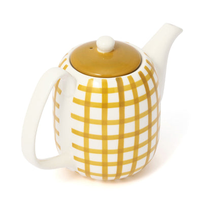 Hand Painted Teapot Check Yellow