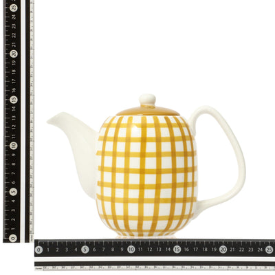 Hand Paint Teapot Check Yellow