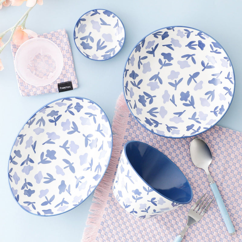 Iroiro Oval Deep Plate Navy Flower