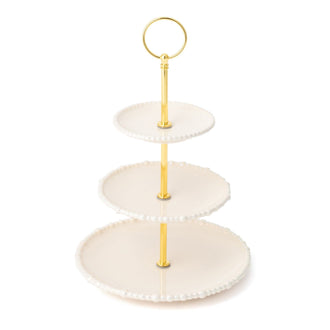 Pearl Cake Stand 3 Tier Beige
