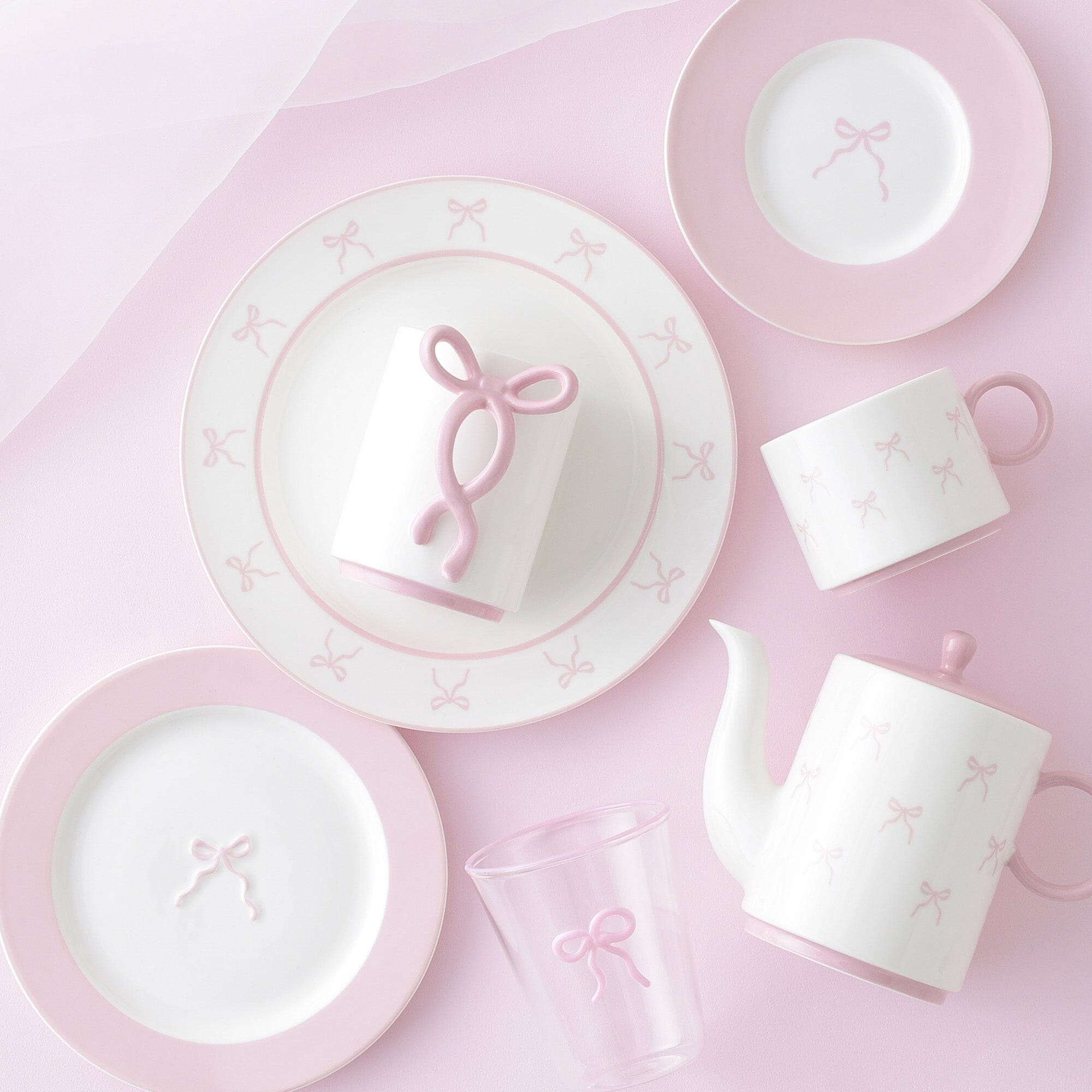 Ribbon 絲帶玻璃水杯 (粉紅色)