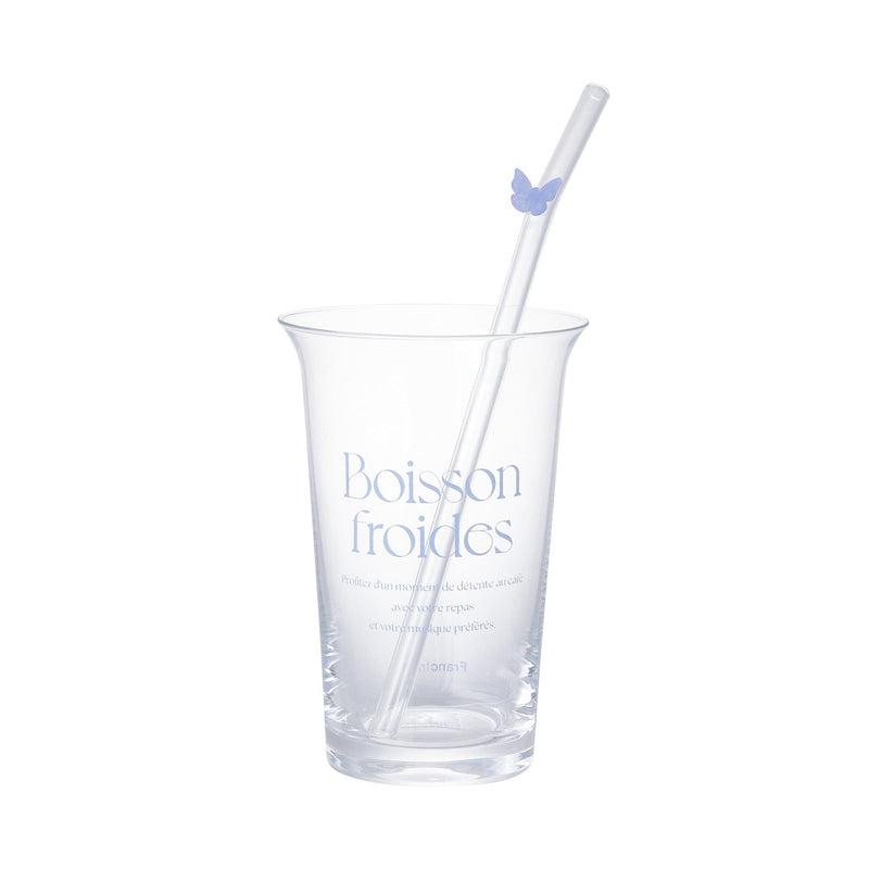 Typo Glass Tumbler With Straw Blue