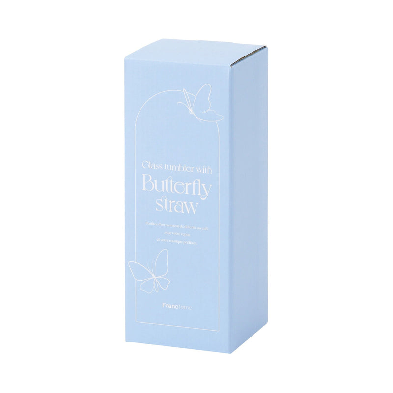 Typo Glass Tumbler With Straw Blue