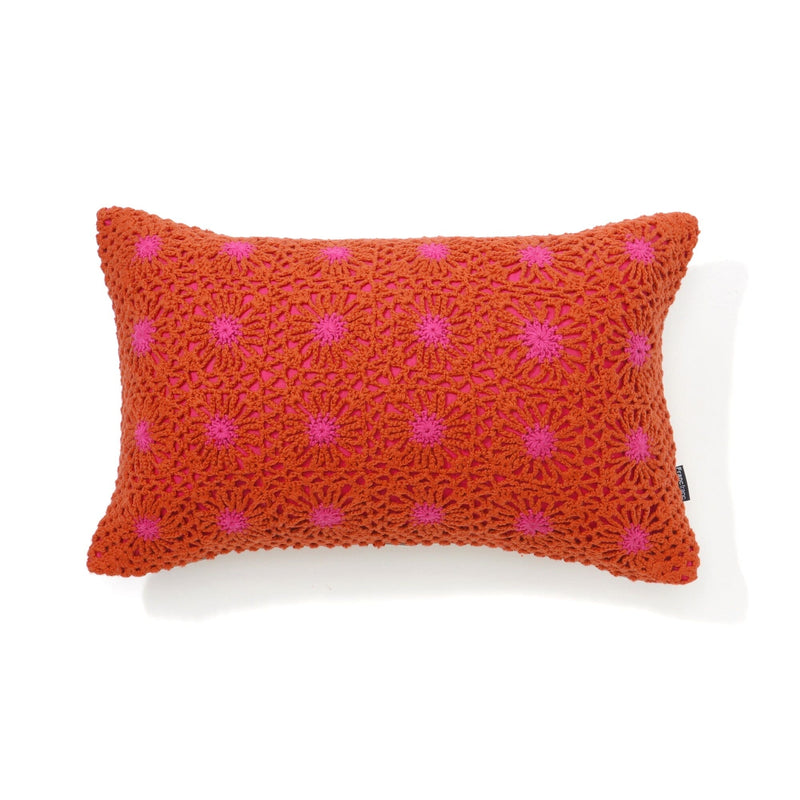 Crochet Flwr Cushion Cover φ400 x 250 Orange x Pink
