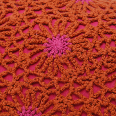 Crochet Flwr Cushion Cover φ400 x 250 Orange x Pink