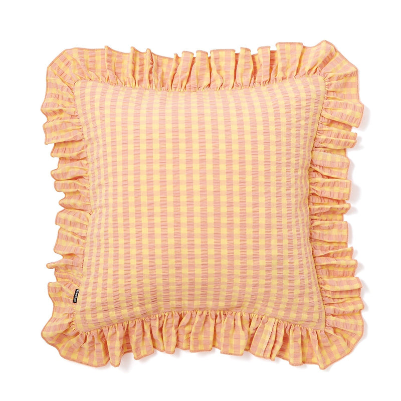 Frill Check Cushion Cover 450 x 450  Orange x Yellow