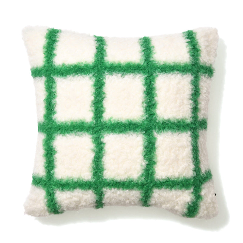 Checked Boa Cushion Cover 450 X 450 White X Green