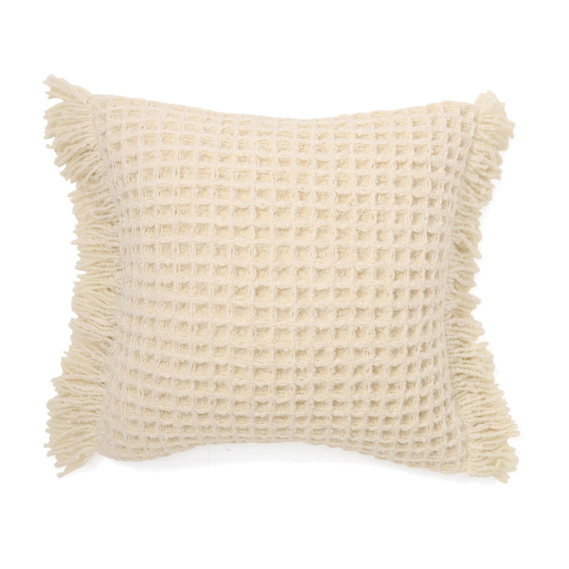 Waffle fringe cushion cover 450 x 450 ivory