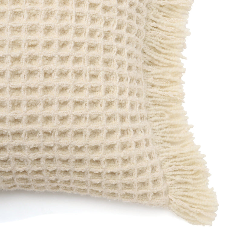 Waffle fringe cushion cover 450 x 450 ivory