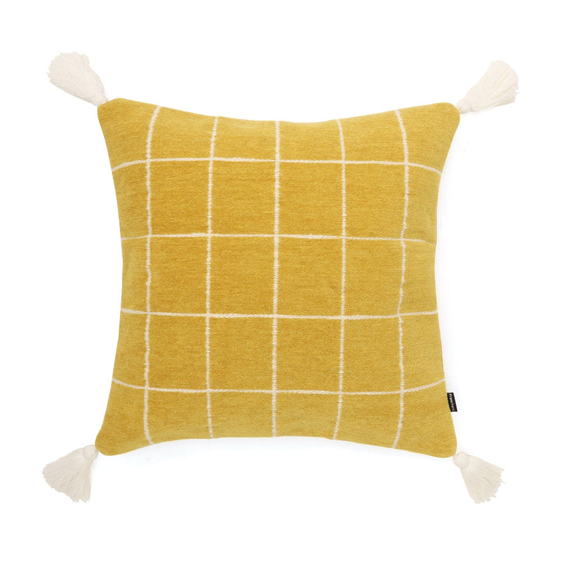 Check tassel cushion cover 450 x 450 Yellow