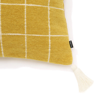 Check tassel cushion cover 450 x 450 Yellow