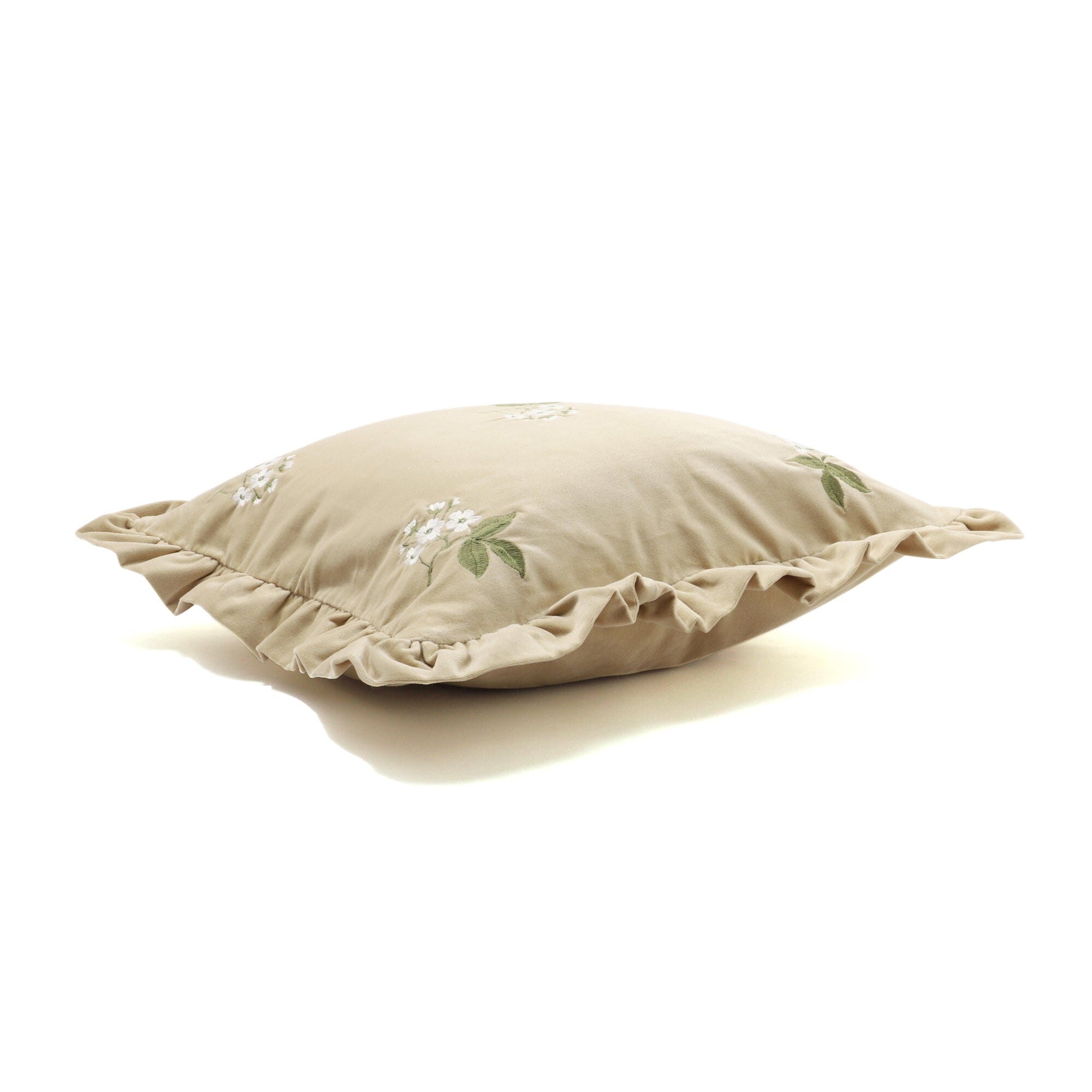 Emb Flower Frill Cushion Cover 450 X 450 Beige