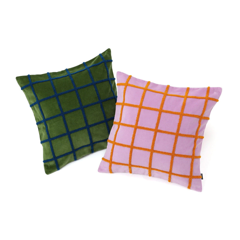 Velvet Windowpane Cushion Cover 450 x 450 Green
