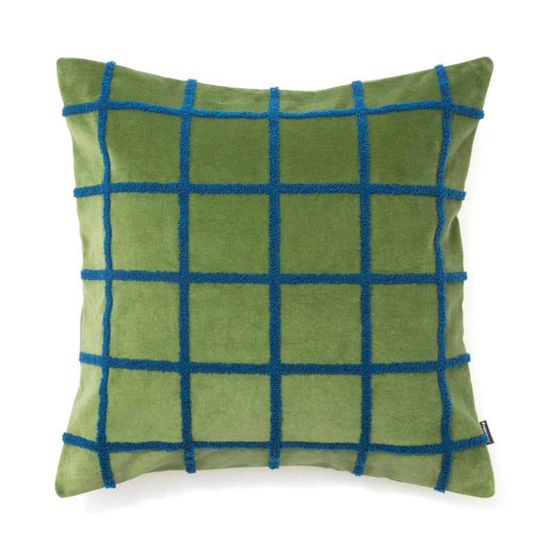 Velvet Windowpane Cushion Cover 450 x 450 Green