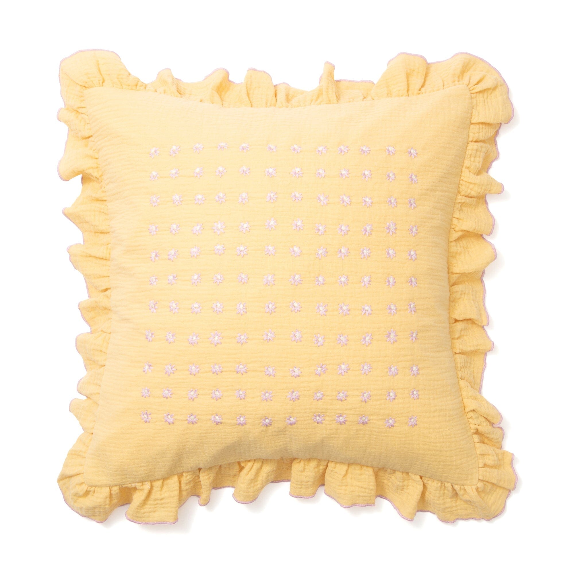 Emb Flower Frill Cushion Cover 450X450 Yellow X Pink