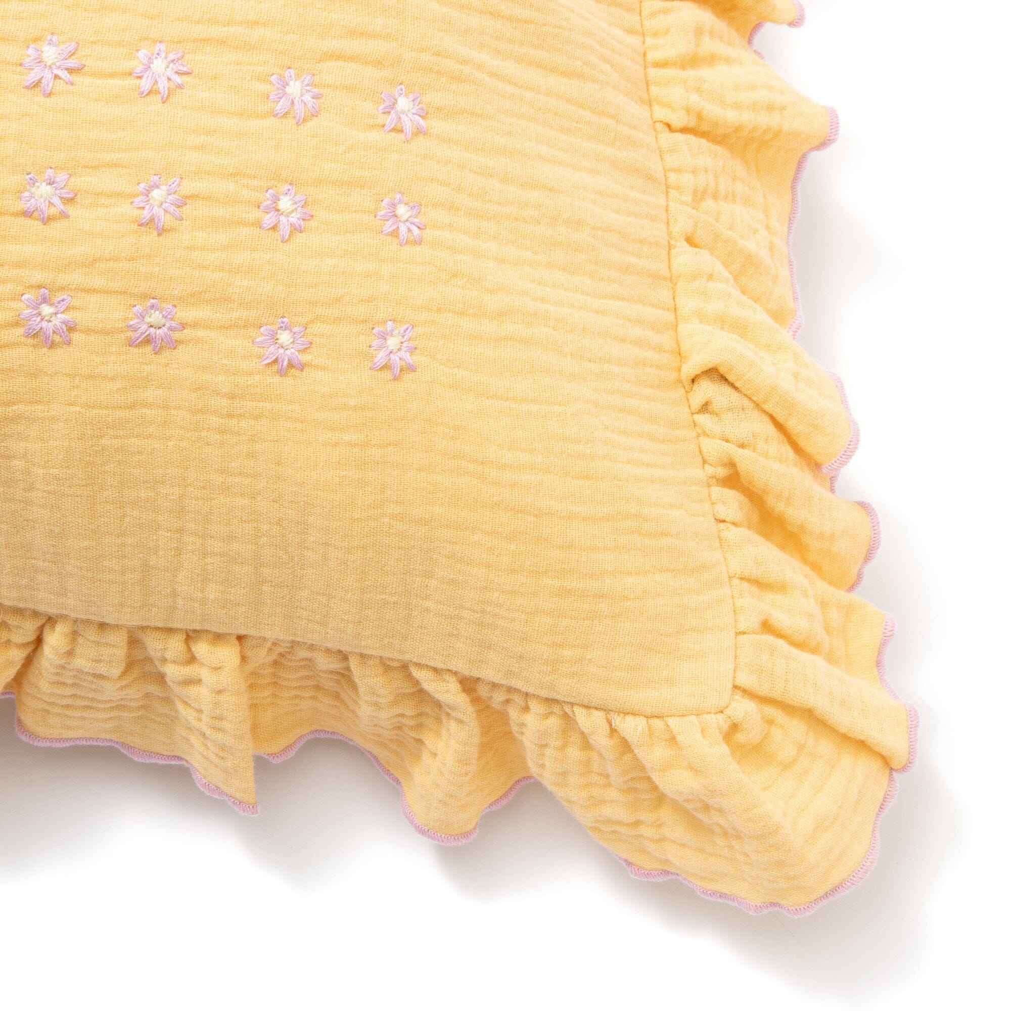 Emb Flower Frill Cushion Cover 450X450 Yellow X Pink