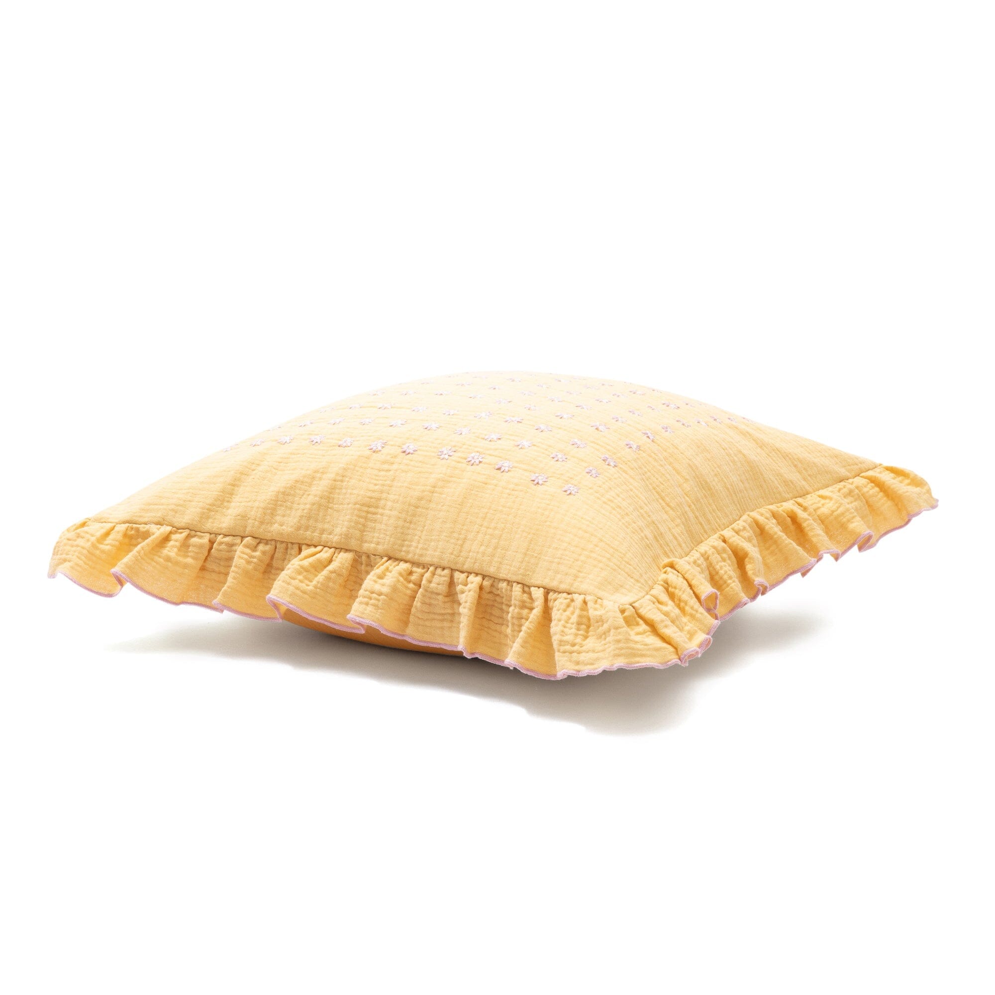 Emb Flower Frill Cushion Cover 450X450 Yellow X Pink