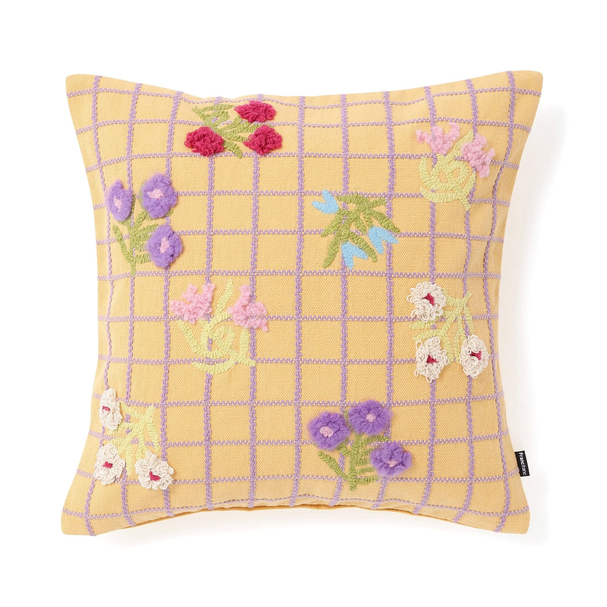 Emb Flower Check Cushion Cover 450 X 450  Yellow X Purple