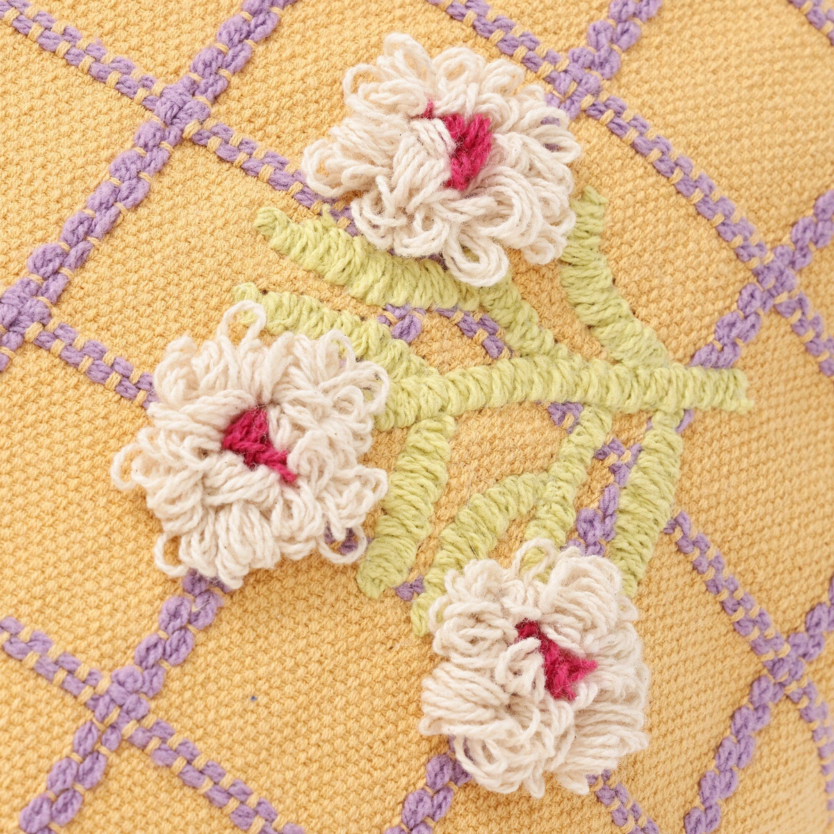 Emb Flower Check Cushion Cover 450 X 450  Yellow X Purple