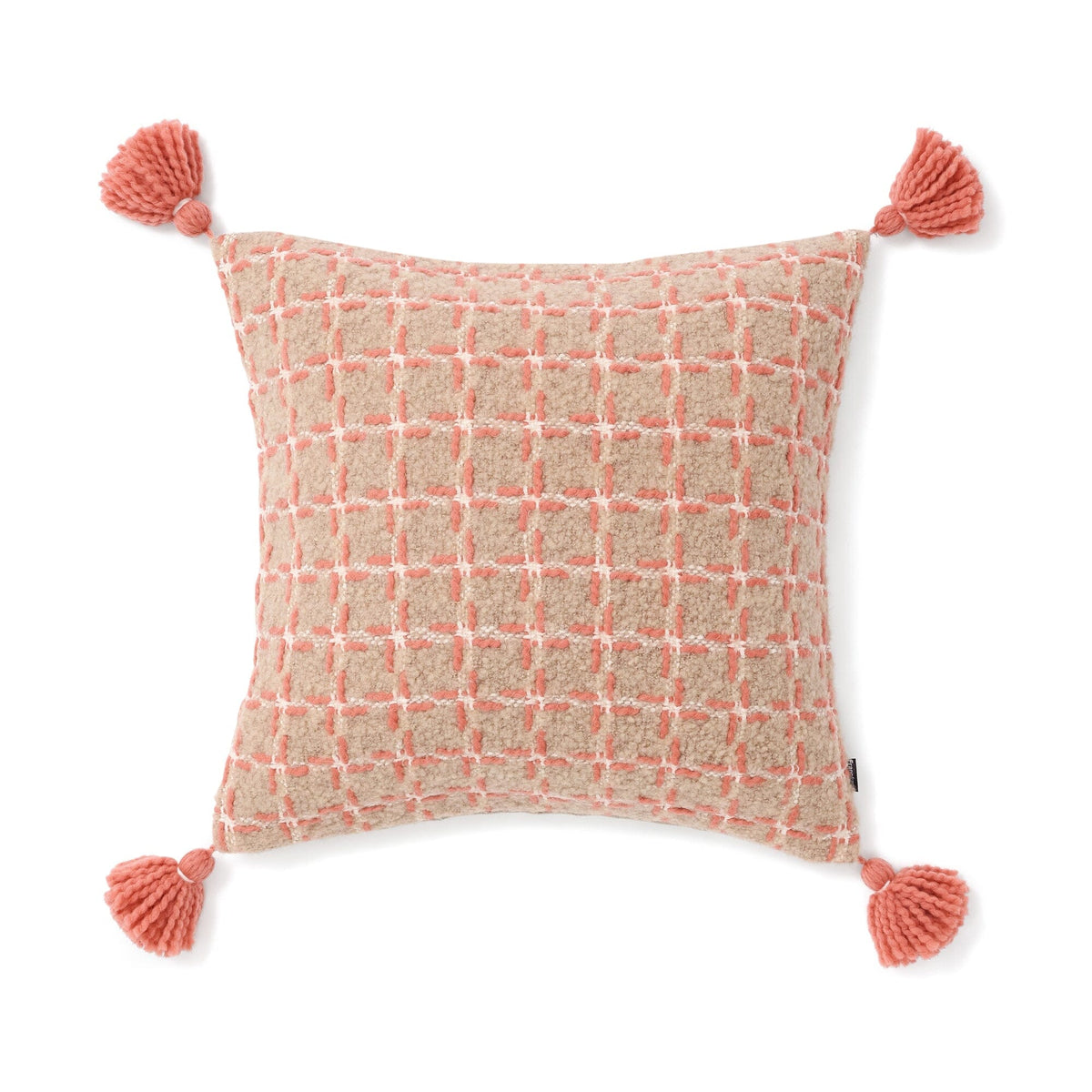 Tassel Check Cushion Cover 450 X 450  Beige X Pink