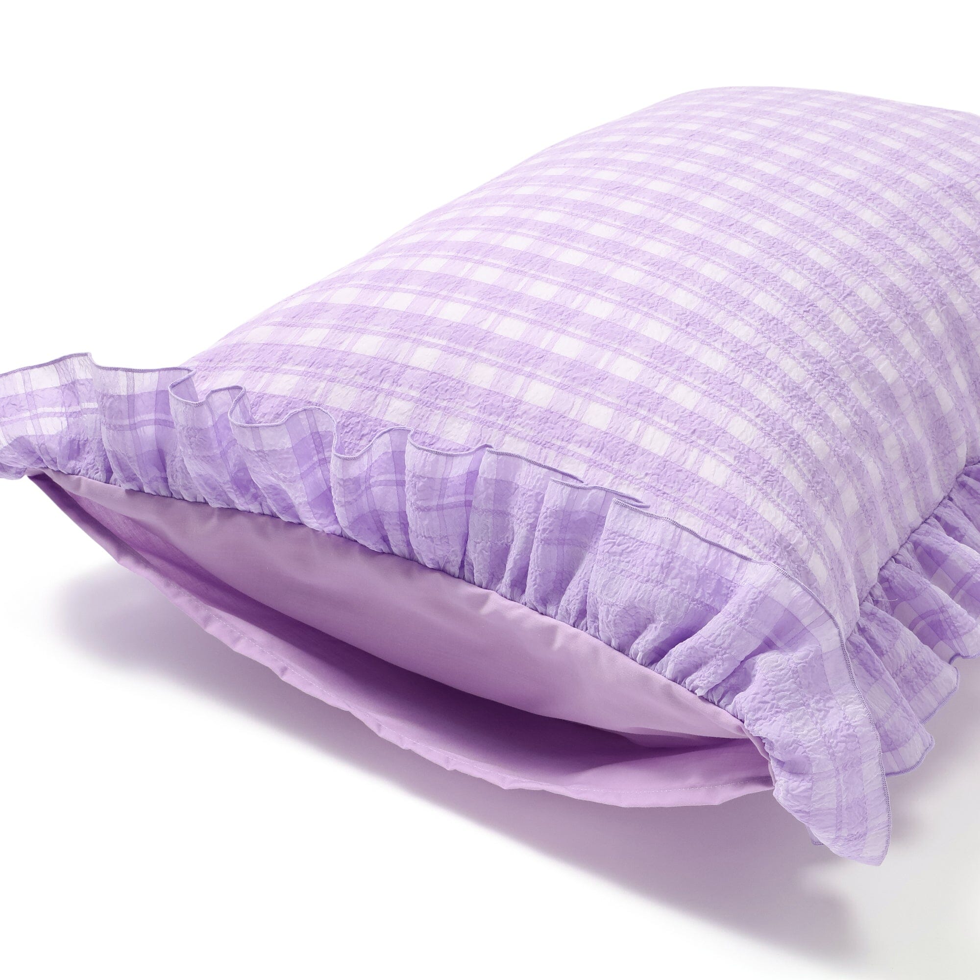 Sheer Check Ruffle Pillowcase 700 X 500 Purple