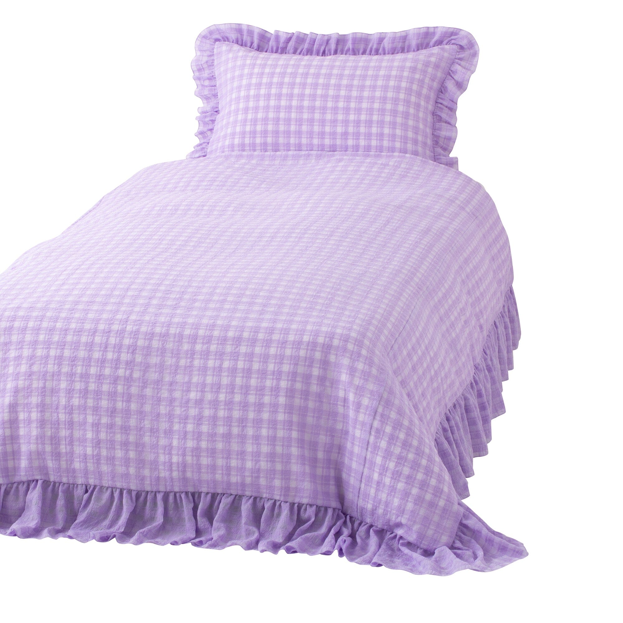 Sheer Check Ruffle Conforter Double Purple