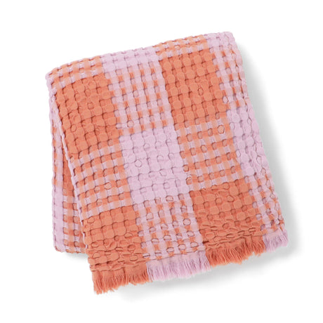 Smooth waffle check throw (lap blanket) 1700 x 1300 Pink x Orange