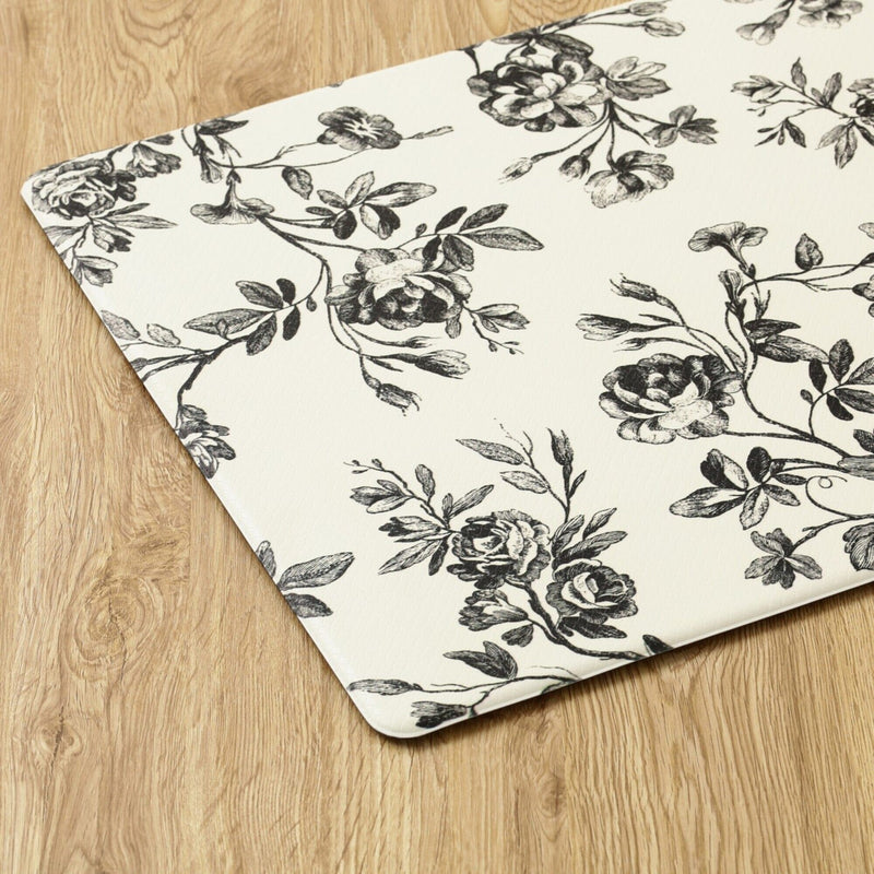 PVC Kitchen Mat Classic Flower Large Black