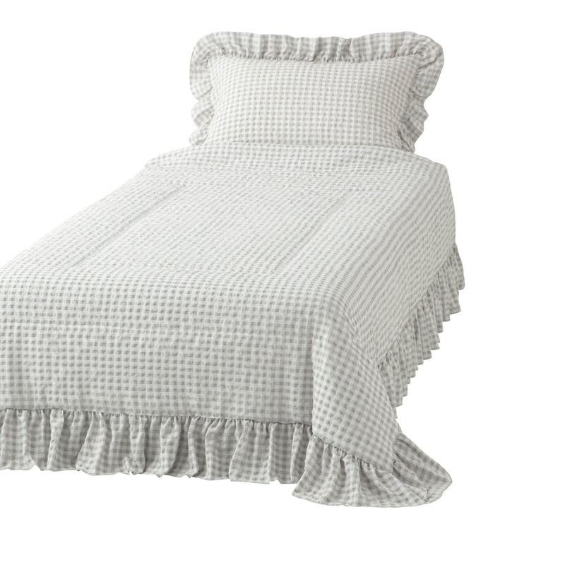 Fuwaro Cooling Quilt Frill Check Single White X Grey