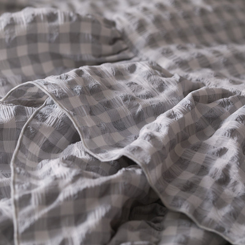 Fuwaro Cooling Quilt Frill Check Single White X Grey