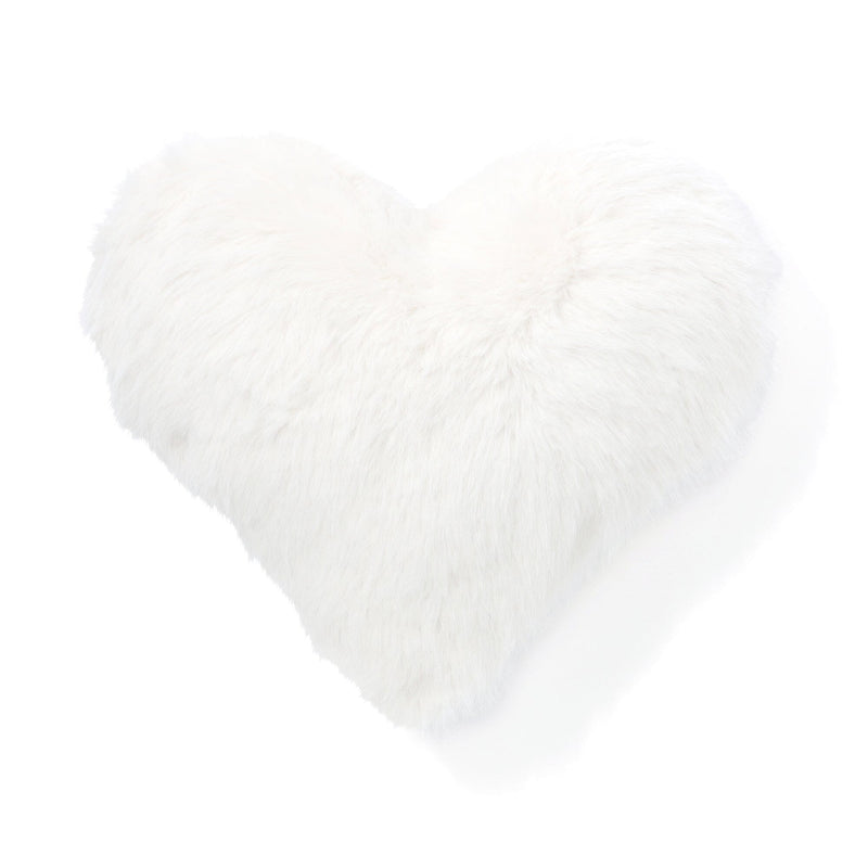 Fur Heart Cushion Medium Ivory