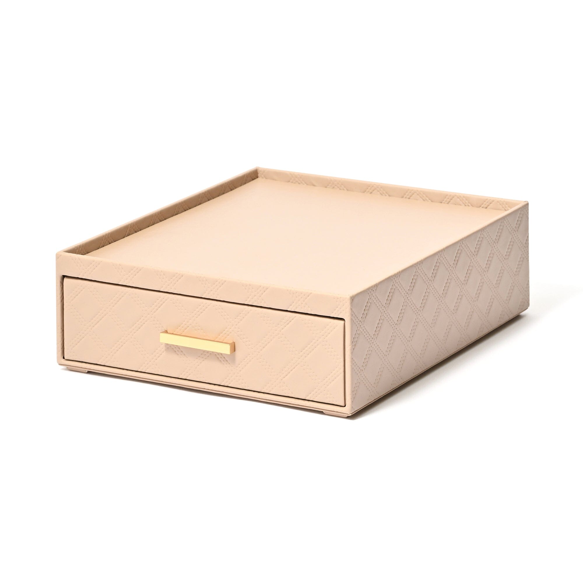 Check Stitch Stationery Box Large Beige