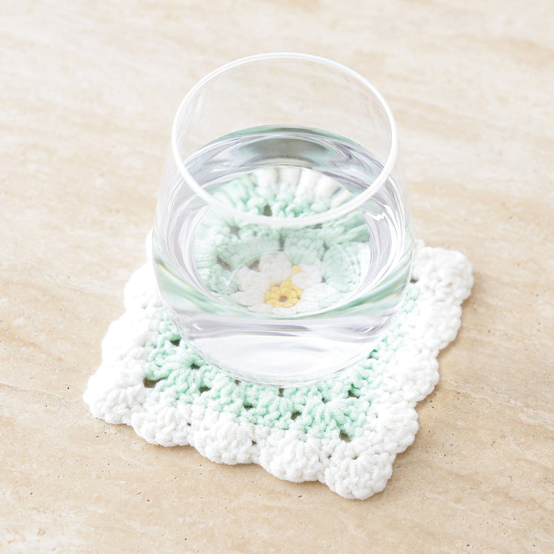 Crochet Flower Coaster Green