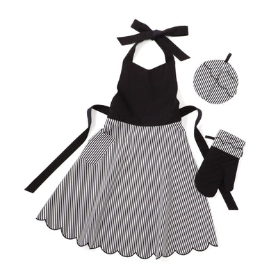 Scalloped Full Apron Black