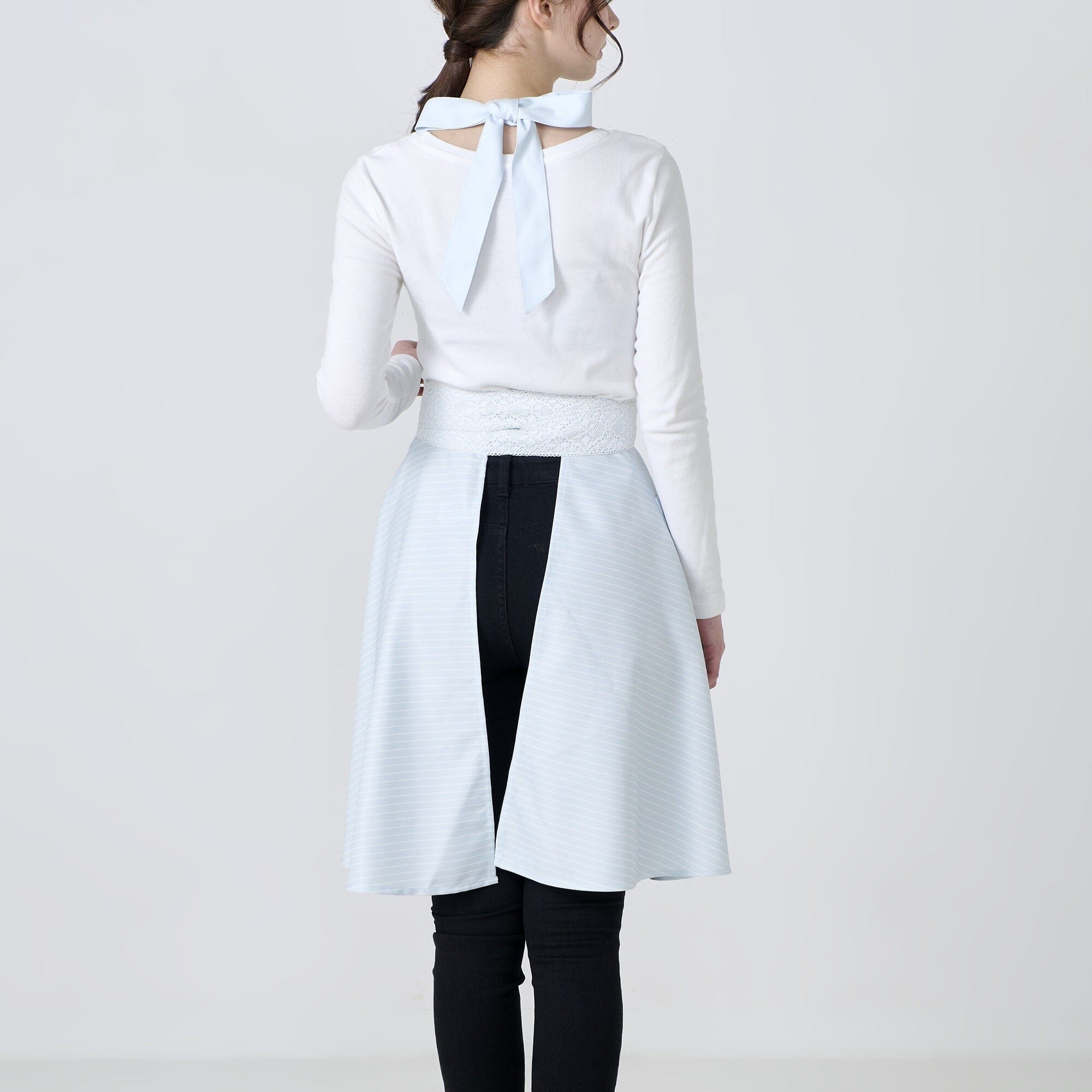 Lace Ribbon Full Apron Blue