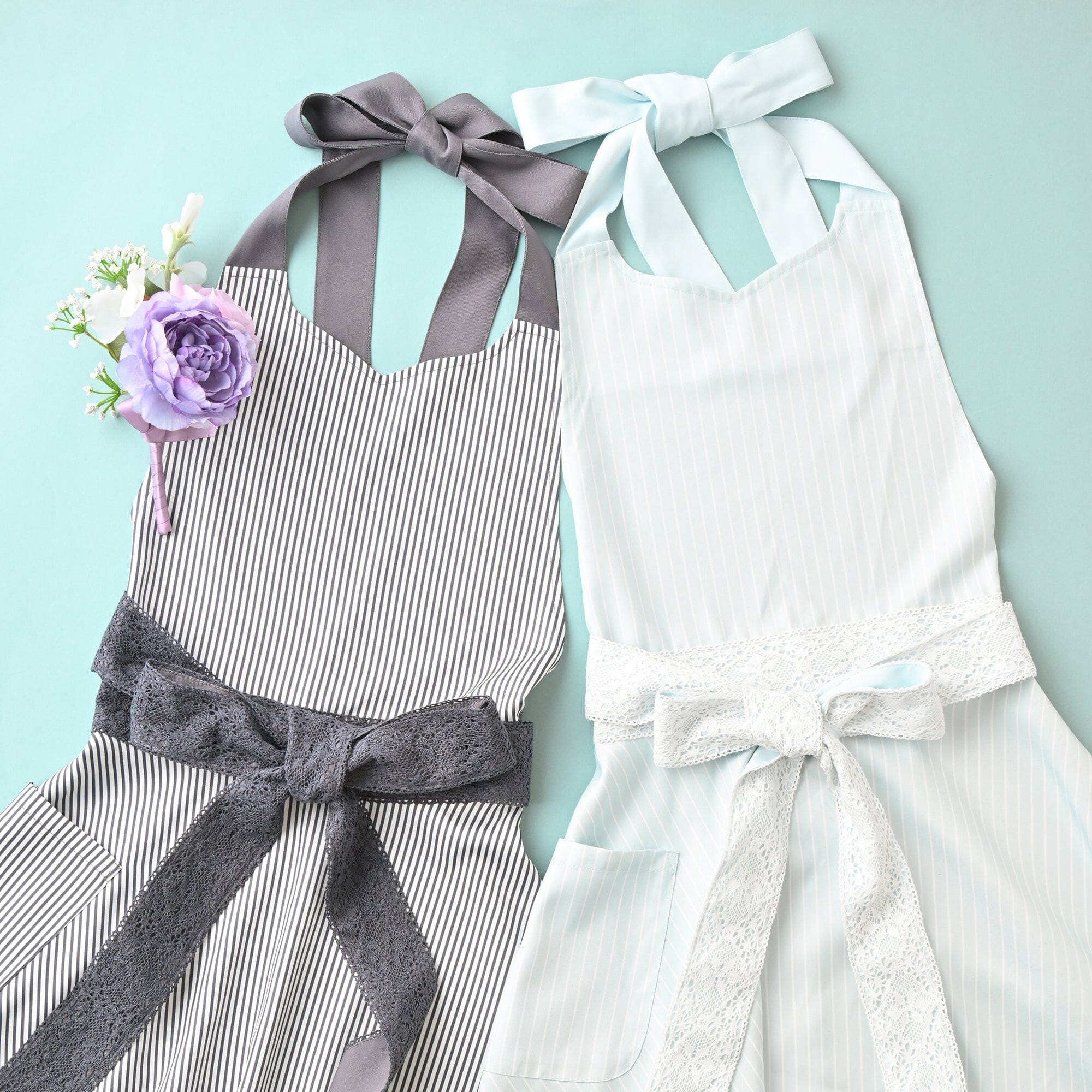 Lace Ribbon Full Apron Black