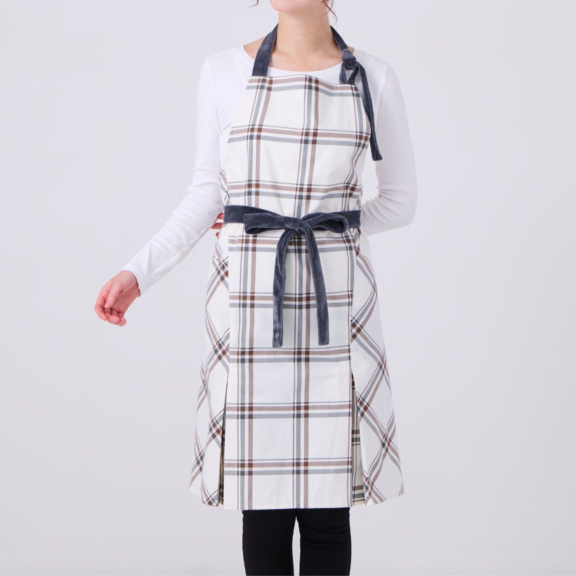 Plaid Full Apron Ivory
