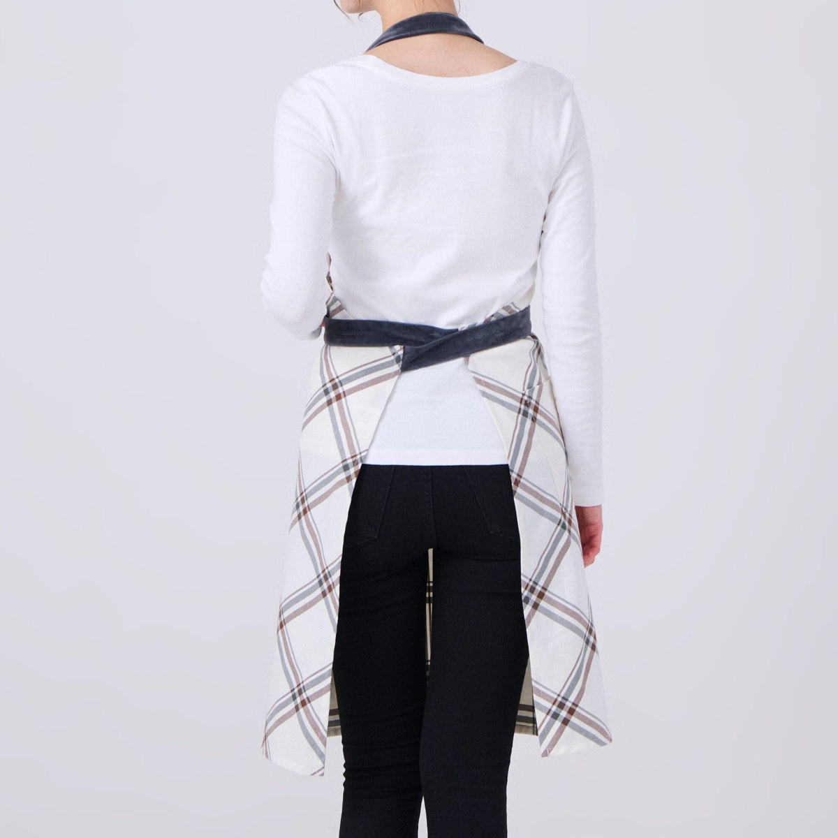 Plaid Full Apron Ivory