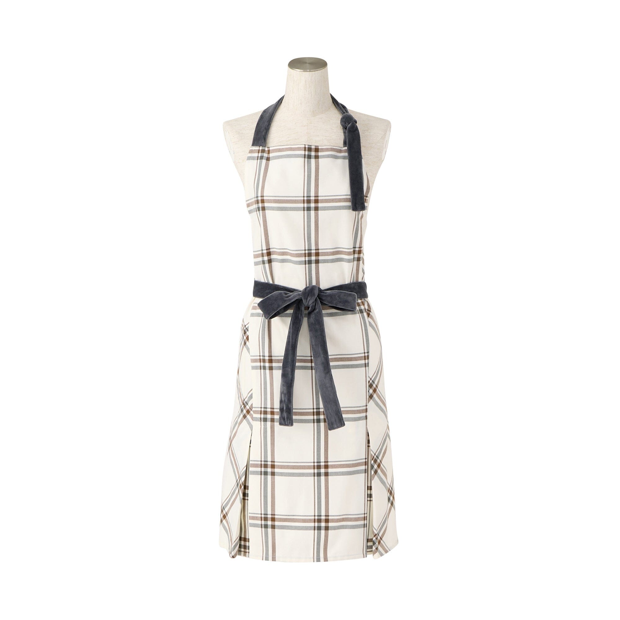 Plaid Full Apron Ivory